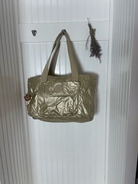 Kipling Metallic Beige Tote Bag with Front Pocket